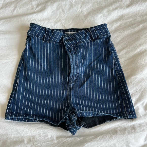 Bershka Navy Striped High Waist Shorts - Picture 1 of 3